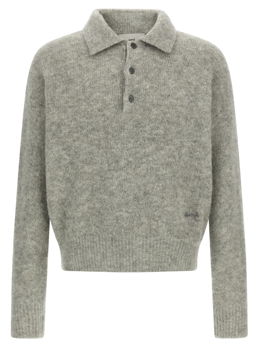 Ami Alexandre Mattiussi Ami Paris Grey Wool And Alpaca Polo Sweater Ami Paris In Gray