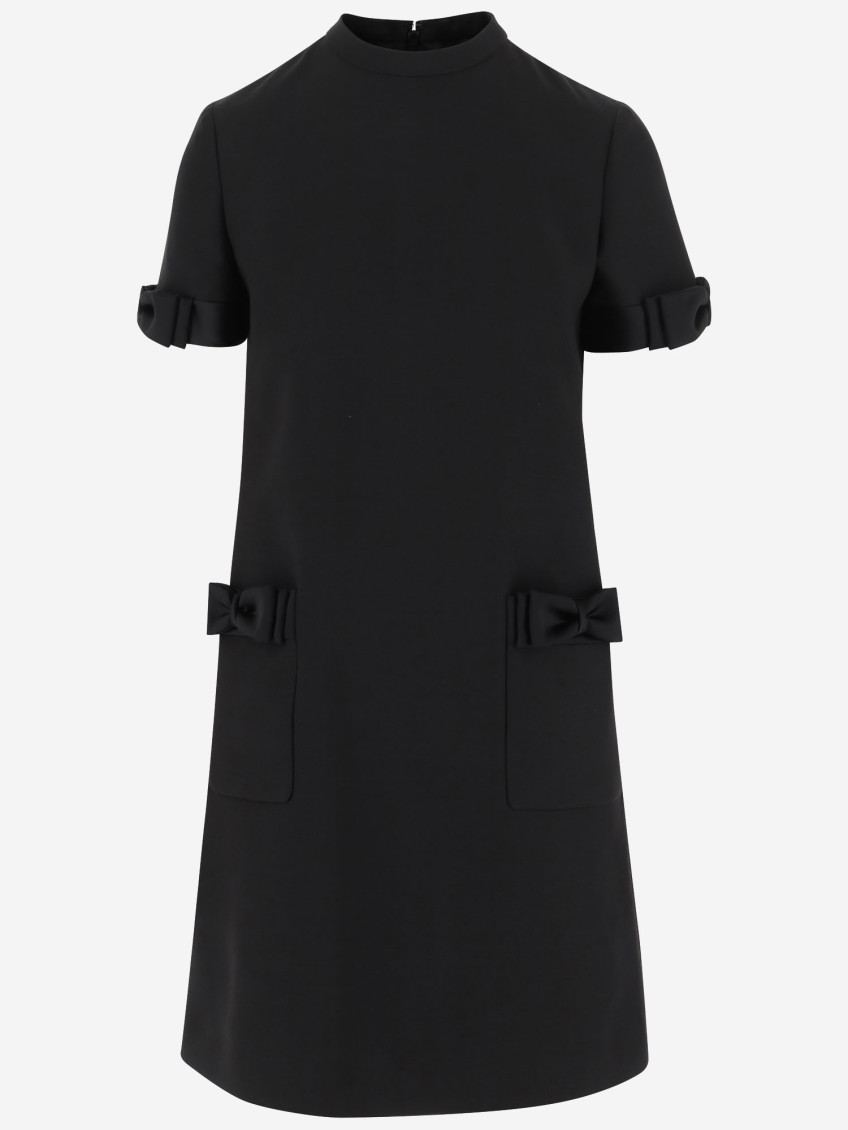 Valentino Satin-trimmed Wool And Silk-blend Mini Dress In Black