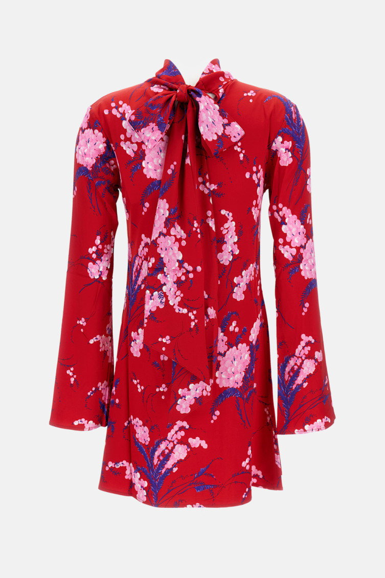 Des_phemmes Floral-print Bow Mini Dress In Red