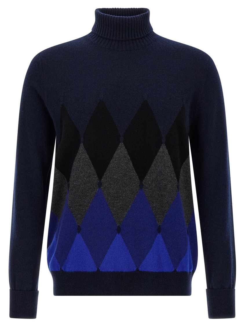 Ballantyne Blue Argyle Turtleneck Sweater In Blue