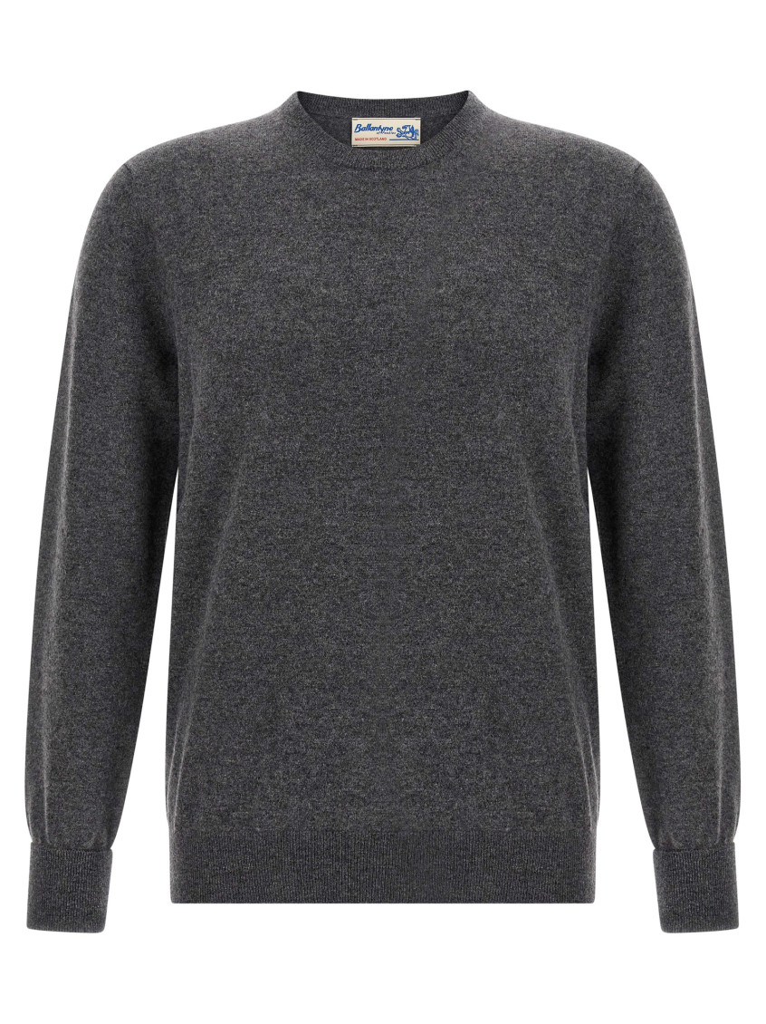 Ballantyne Ribbed Hem Cashmere Sweater With Long Cuffed Sleeves In Gray