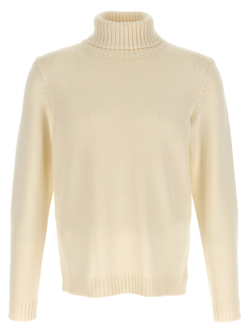 Zanone Wool Sweater With Turned-up Turtleneck And Ribbed Detailing In Yellow