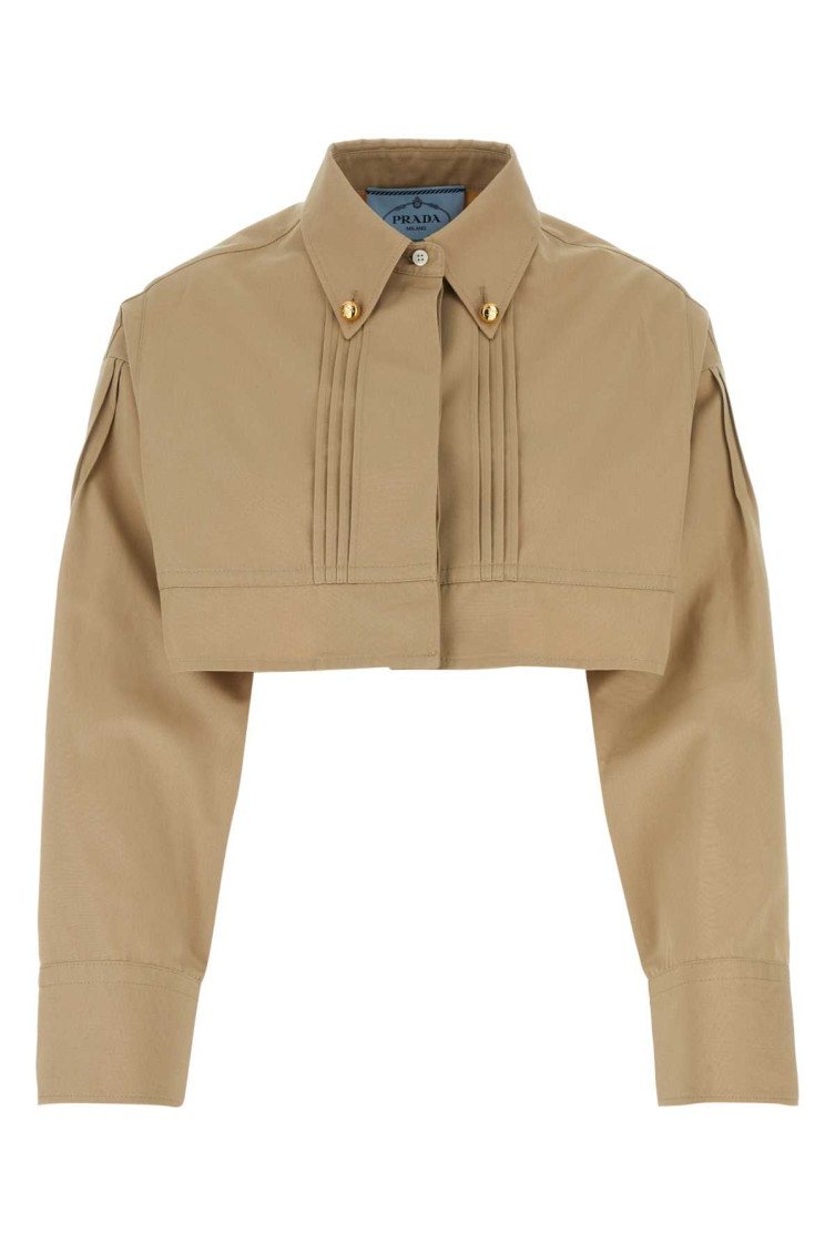 Prada Camicia In Popeline Beige Donna In Beige