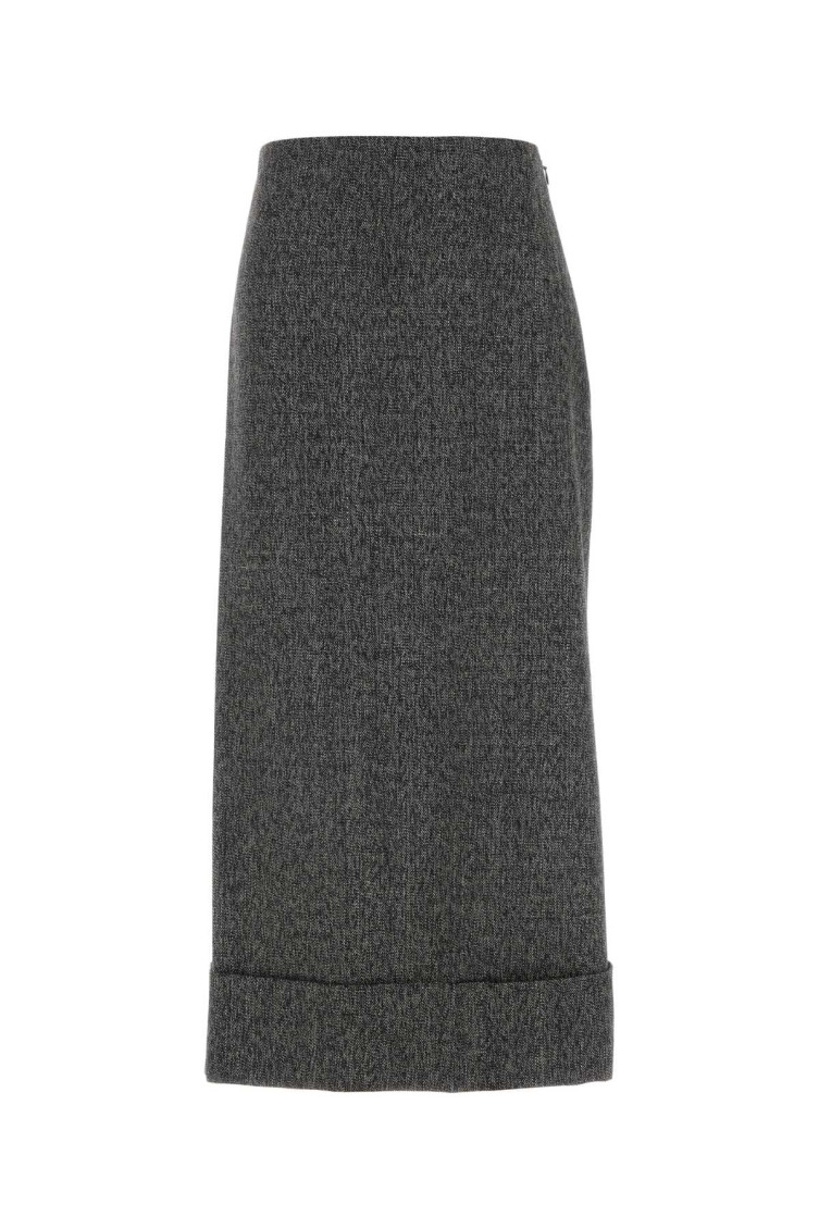 Prada Black/white Wool Weave Midi Skirt In Dark Grey