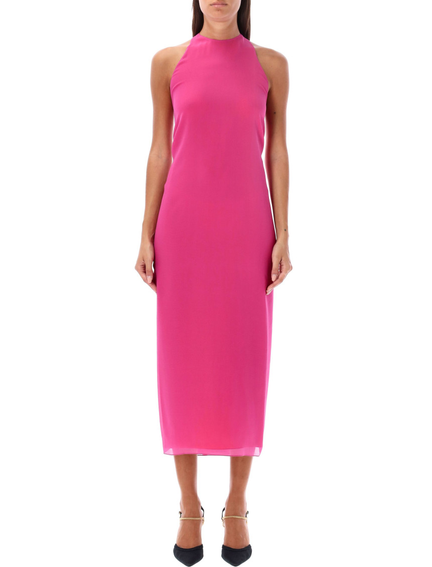 Fendi Drape-detailing Silk Midi Dress In Pink