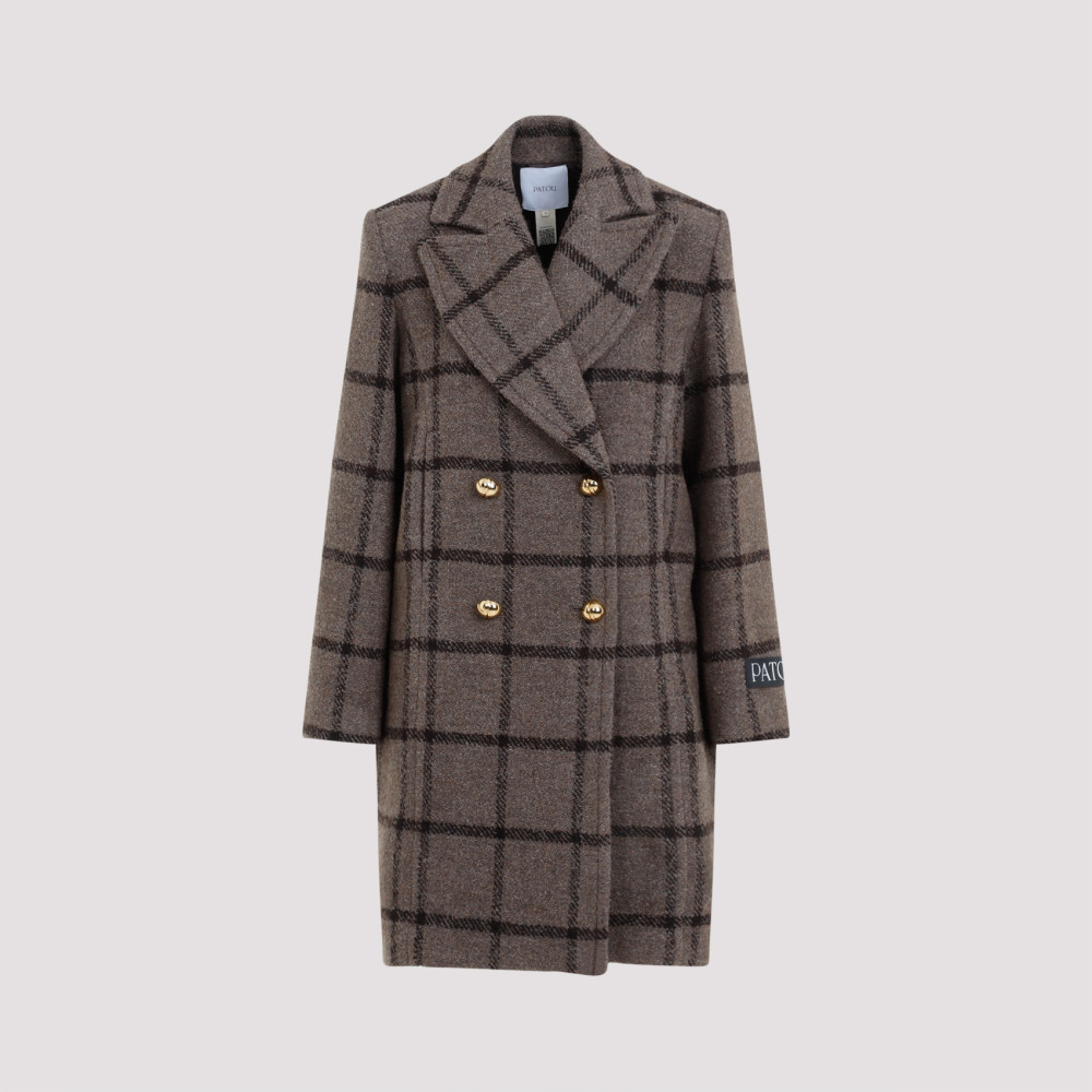 Shop Patou Grey Checkerboard Wool Soft Tailored Coat