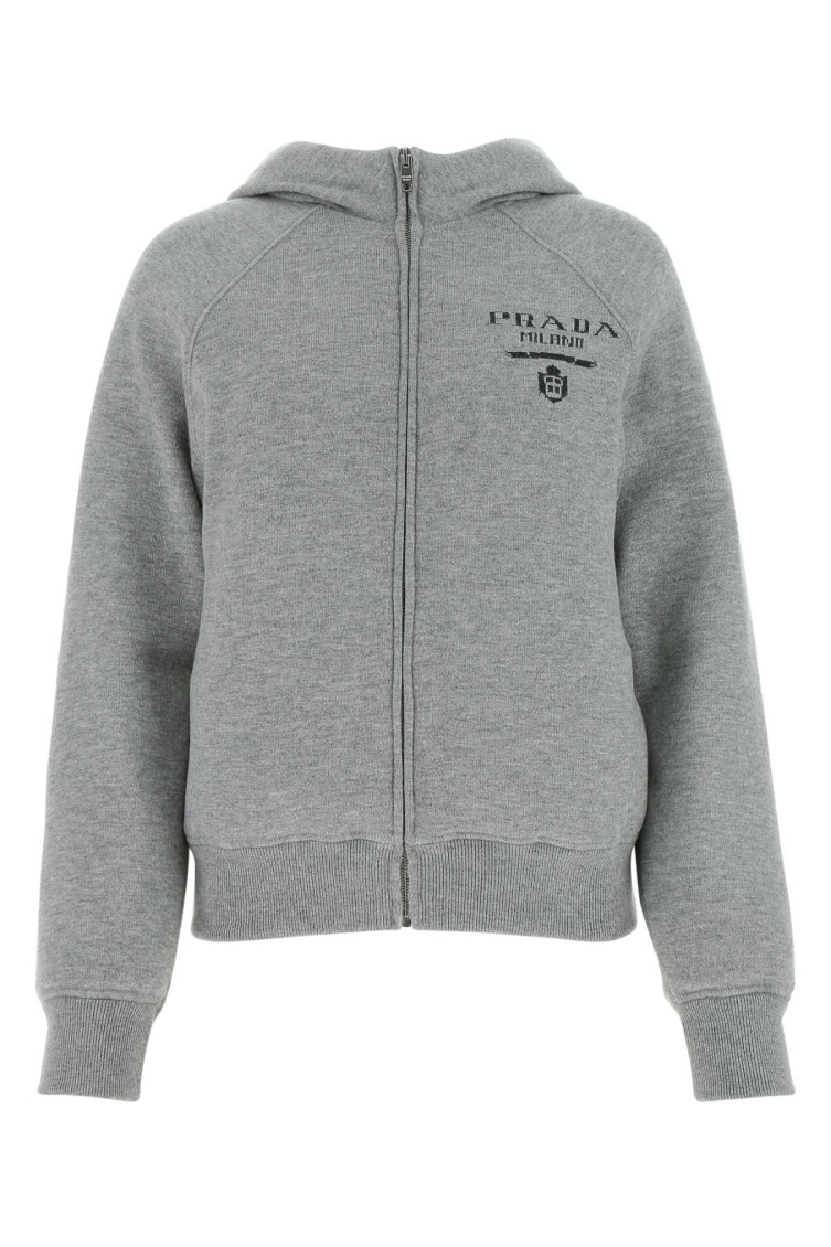 Shop Prada Grey Cashmere Blend Down Sweatshirt