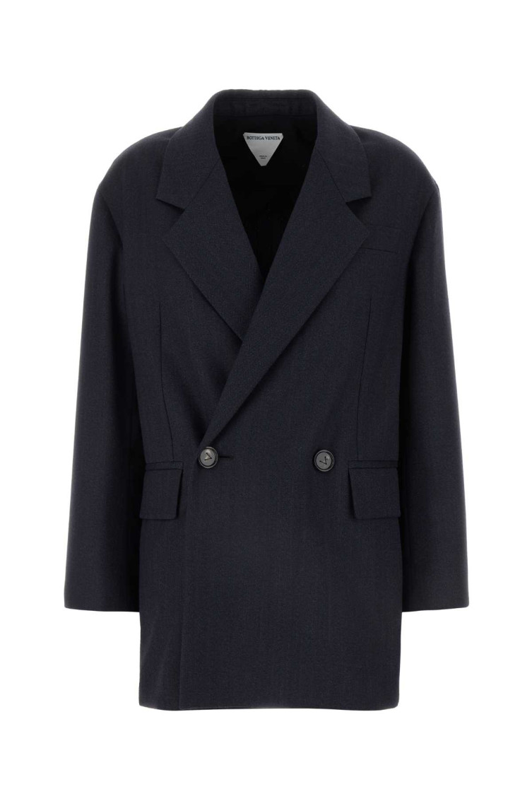 Shop Bottega Veneta Dark Blue Double Breasted Blazer