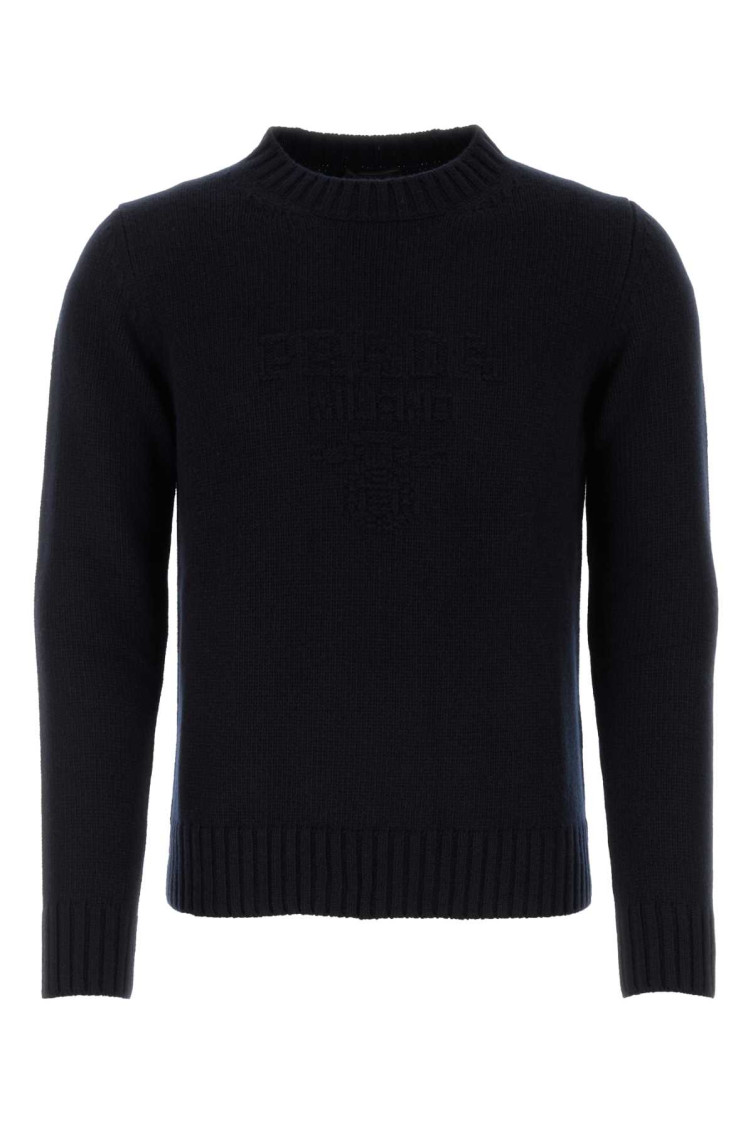 Prada Ribbed Wool Blend Sweater In Blue