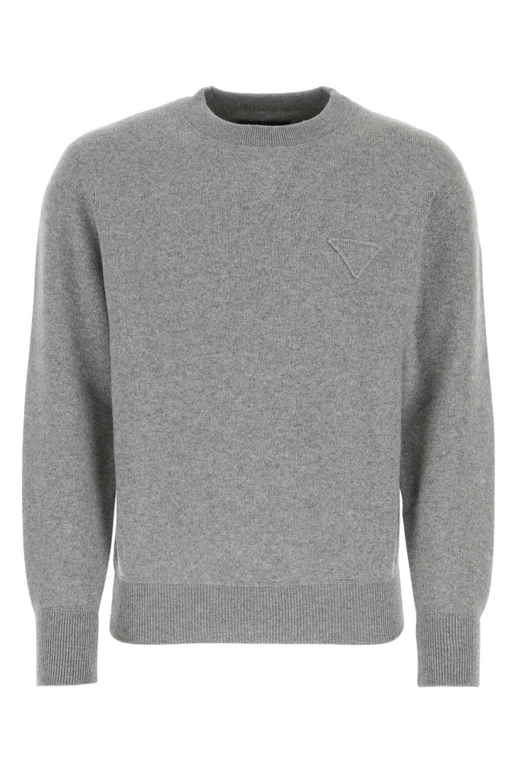 Prada Ribbed Crew-neck Cashmere Blend Sweater In Grey