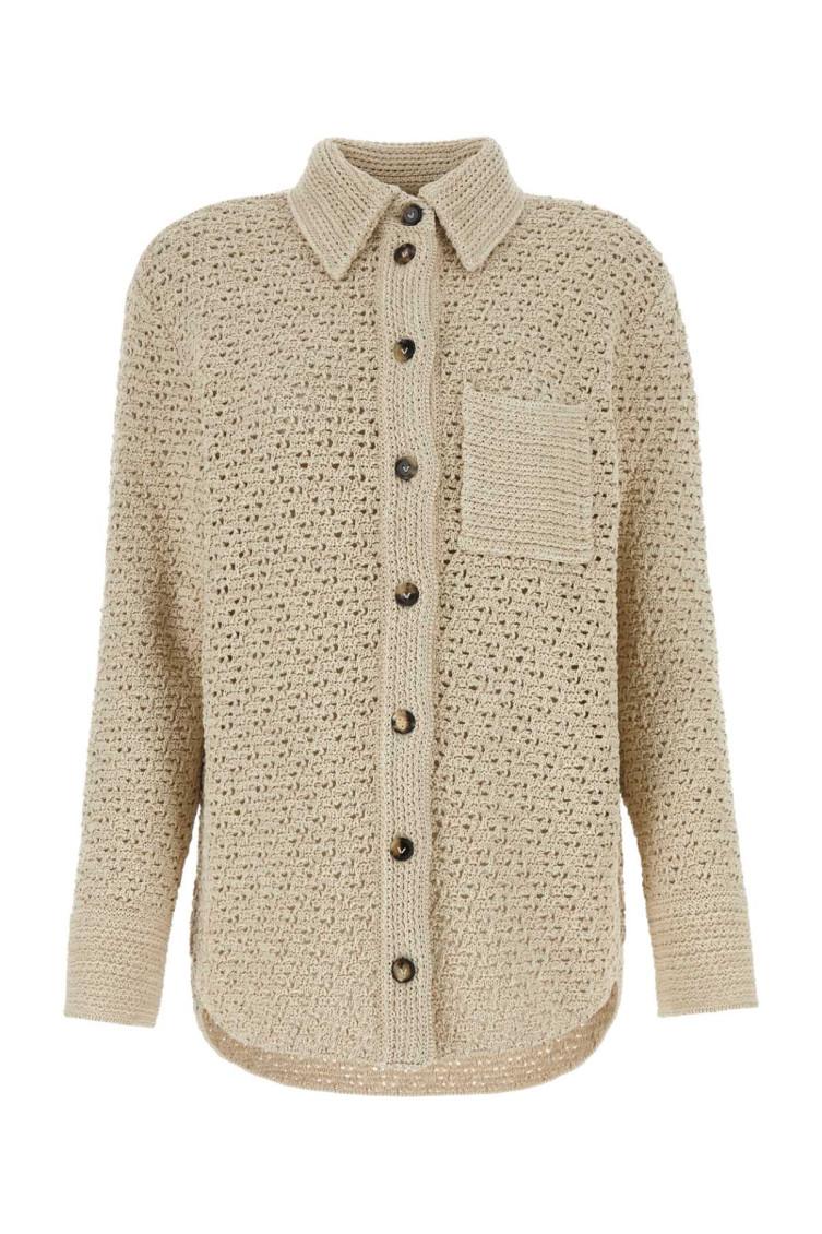 Bottega Veneta Cotton Crochet Shirt In Beige