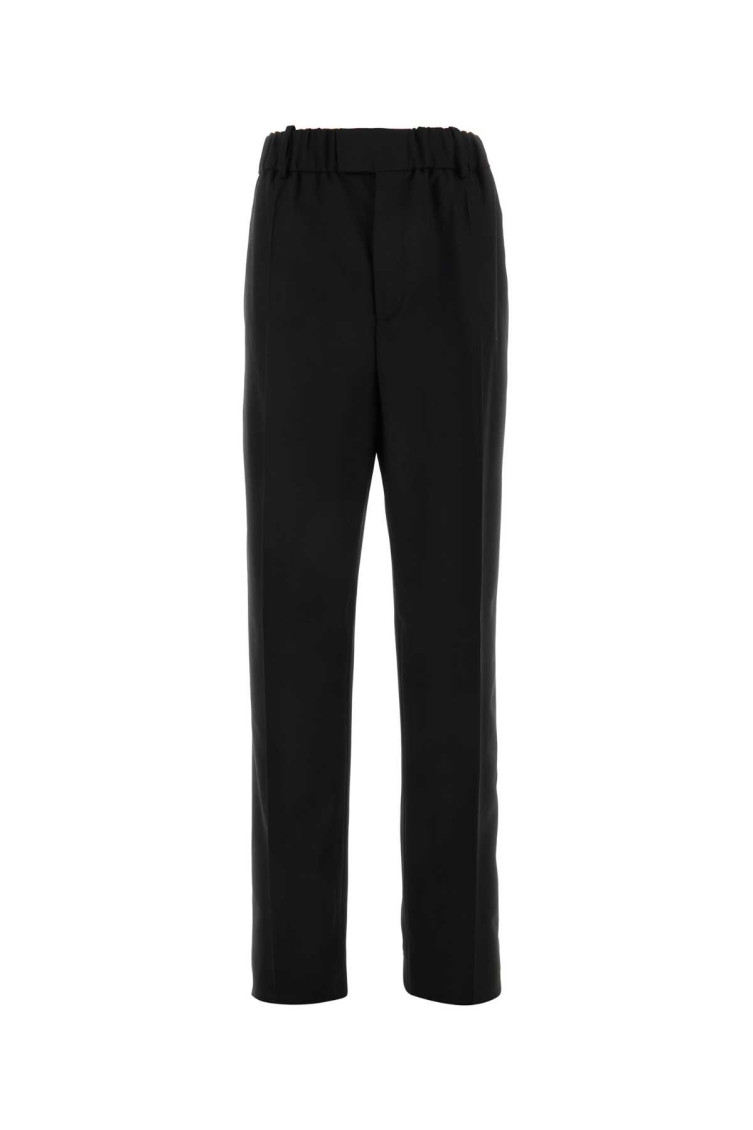 Bottega Veneta Black Straight Trousers With Coulisse At Waistline In Wool Twill Woman In Black