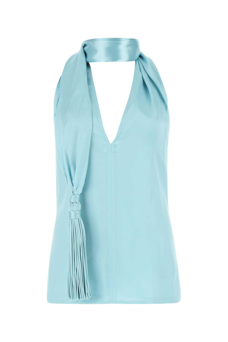 Bottega Veneta Scarf-halter Chintzed Cupro Top In Blue