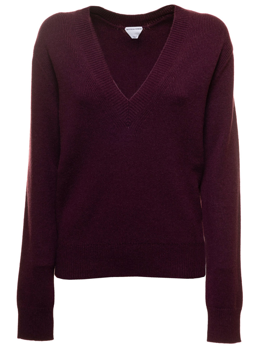 Bottega Veneta Maroon V Neck Sweater In Maroon