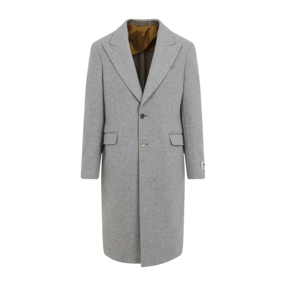 Etro Wool And Cashmere Long Coat In Grey