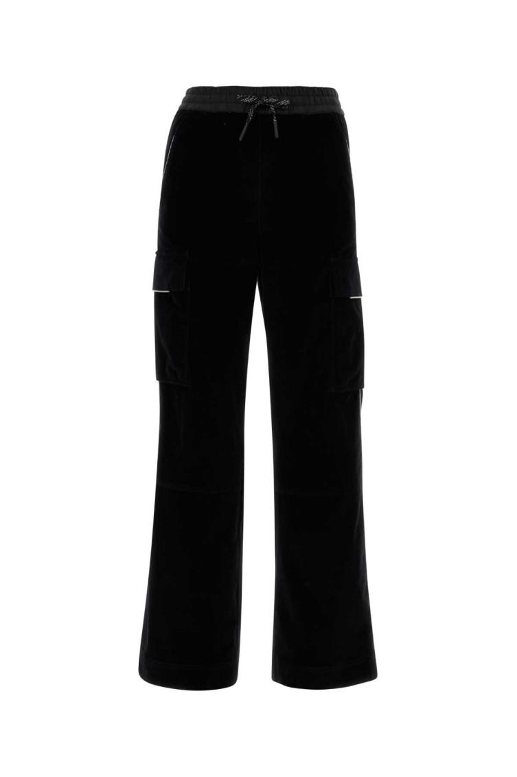Moncler Corduroy Cargo Trousers Elastic Waistband In Black