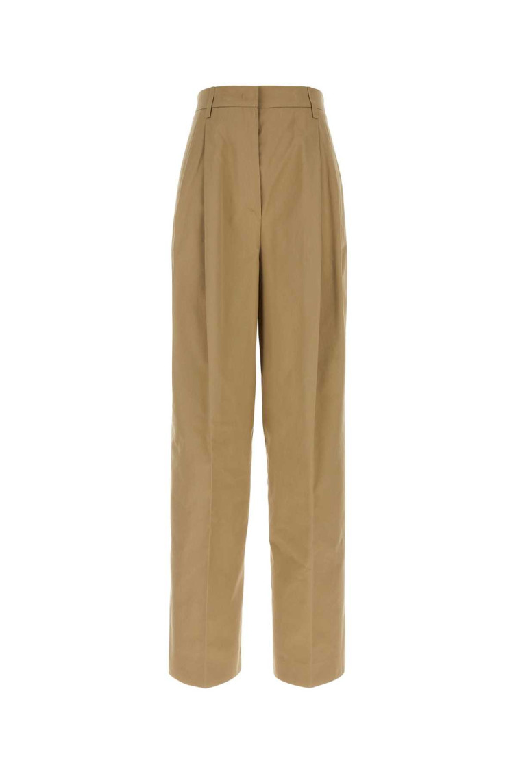 Prada Pantalone In Cotone Cammello Donna In Beige
