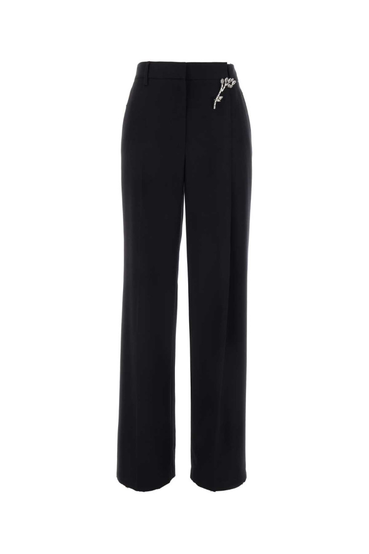 Prada Embellished Wool Gabardine Wide-leg Pants In Black