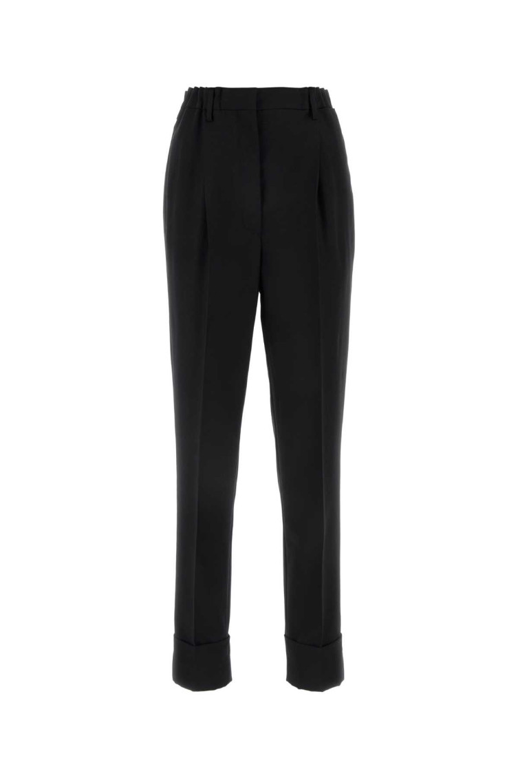 Prada Flared Wool Blend Pants In Black