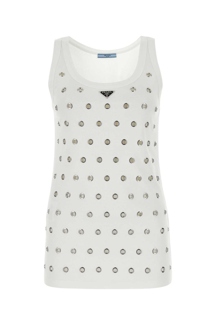 Prada Cut-outs And Studs Cotton Top In White