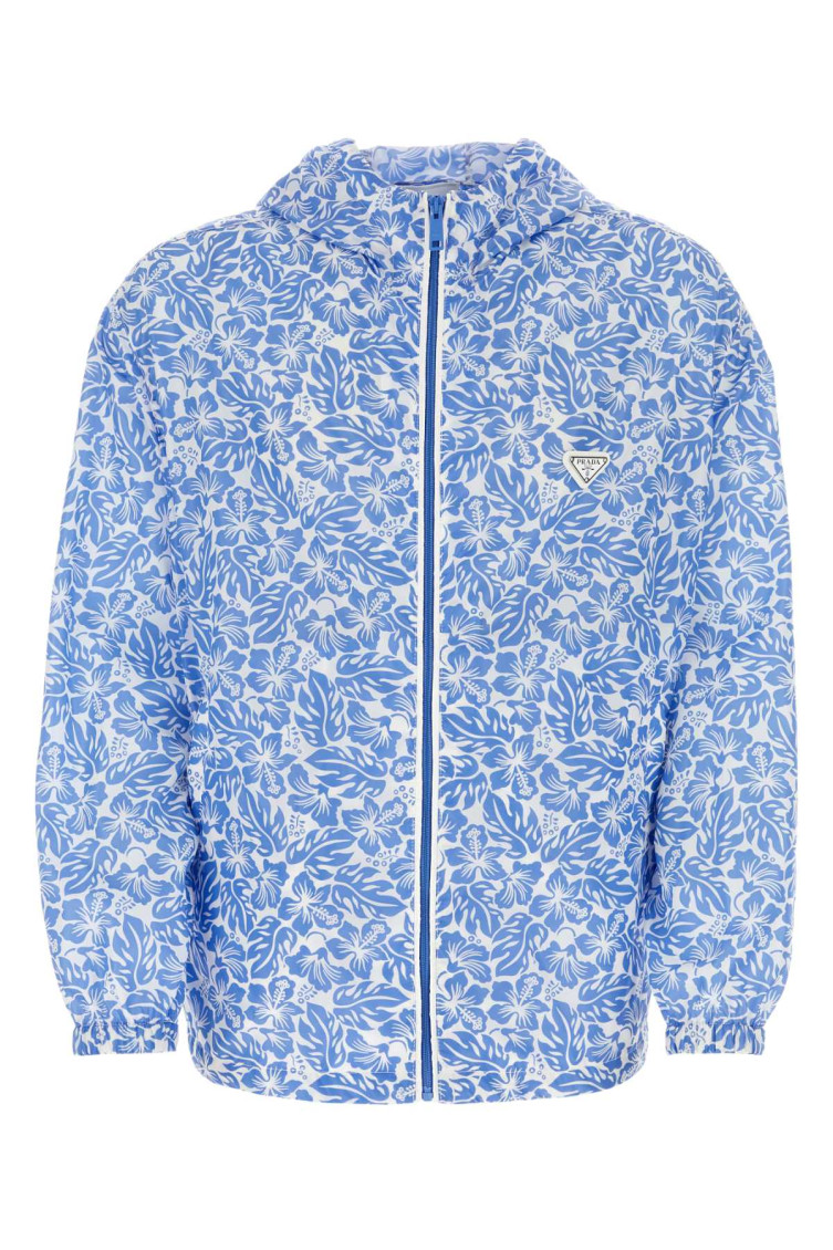 Prada Printed Re-nylon Windbreaker In Blue