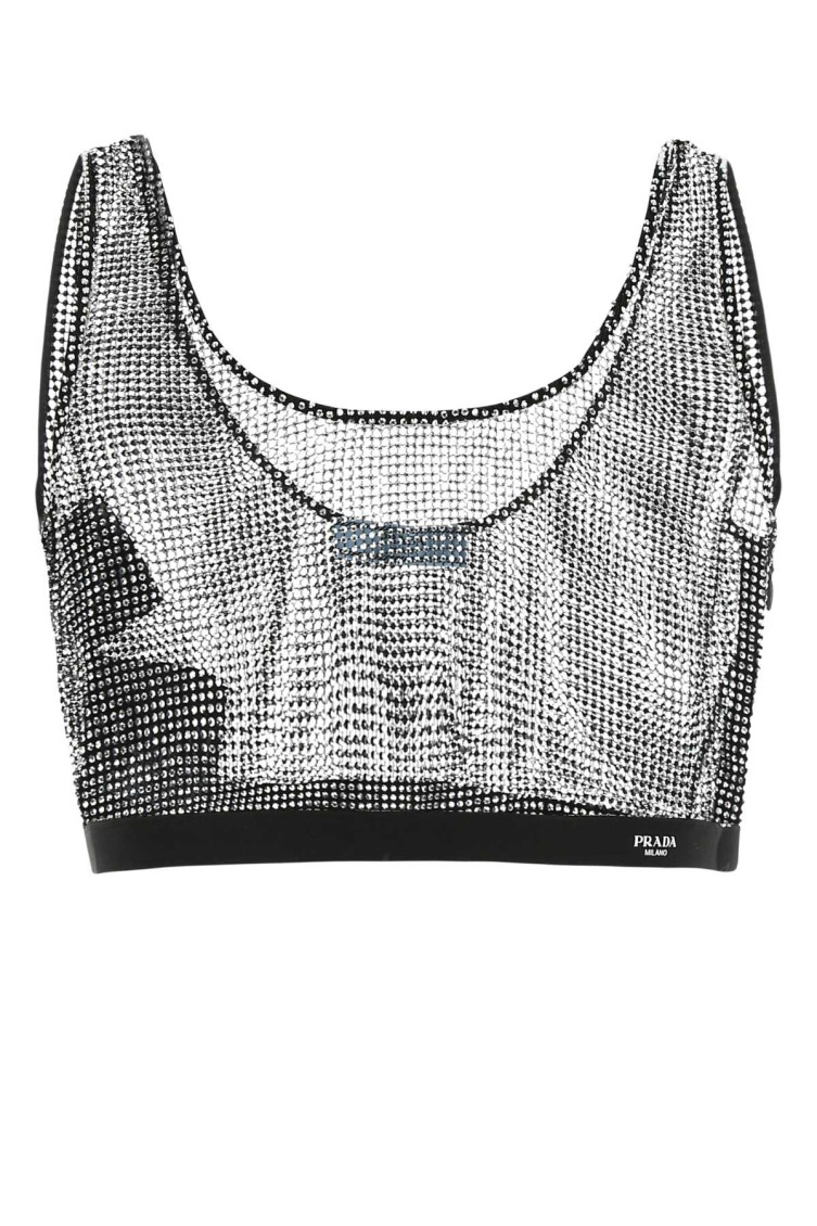 Shop Prada Embellished Polyester Blend Top In Multicolor