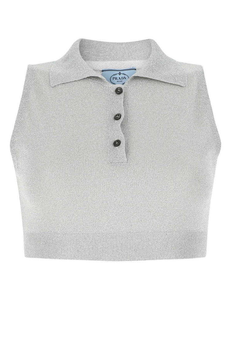 Prada Cropped Sleeveless Top In Gray