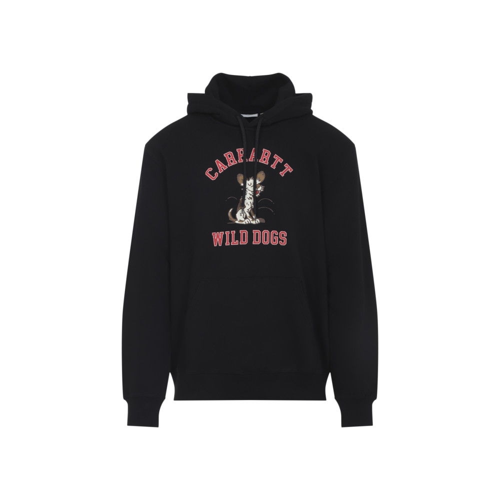 Carhartt Graphic Print Black Hoodie With Drawstring Hood And Ribbed Details In Black