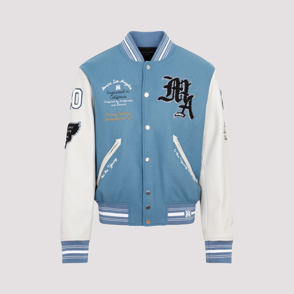 Amiri Oversized Varsity Jacket Ribbed Collar In Light Blue