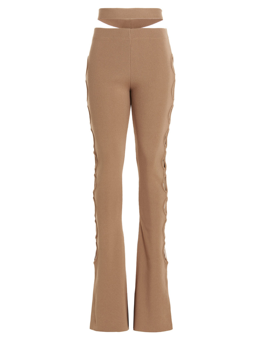 Andreädamo Flared Trousers With Cut-out And Ribbed Texture In Beige