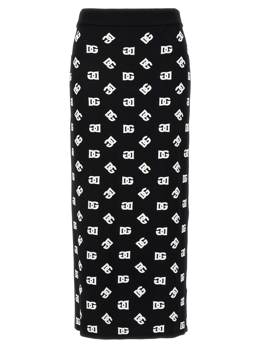 Dolce & Gabbana Chic Black Mambo Midi Skirt With White Pots In Blackwhite