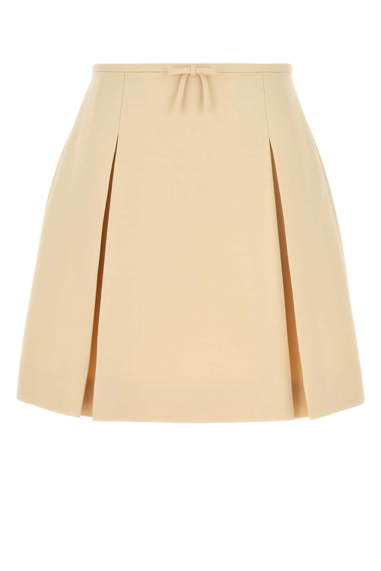 Valentino Womens Betulla Bow Pleated Wool-silk Woven Mini Skirt In Beige