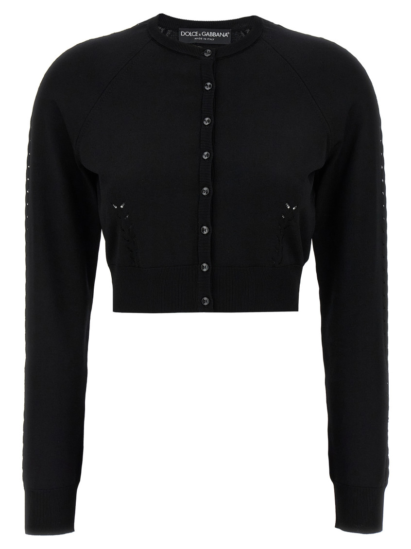 Dolce & Gabbana Crew Neck Cropped Length Cardigan In Black
