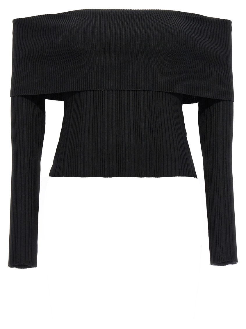 SELF-PORTRAIT BLACK RIBBED KNIT TOP 