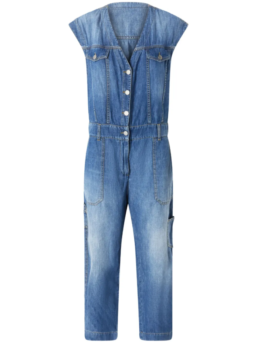 Shop Pinko Blue Sleeveless Denim Jumpsuit