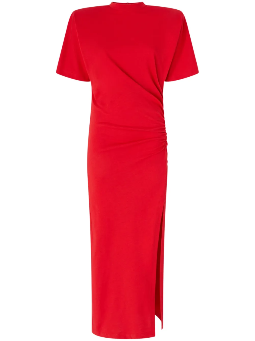 Shop Pinko Red Long Round Neck Dress