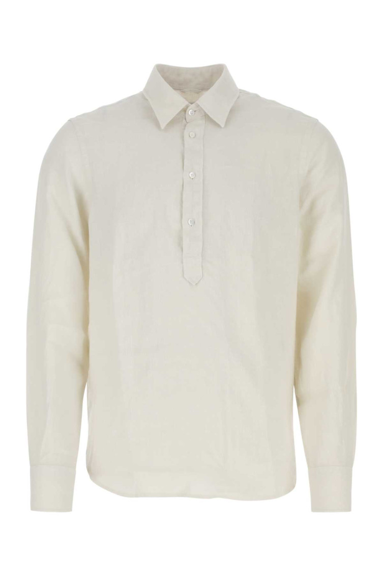 Aspesi Linen Shirt With Pointed Collar And Rounded Hemline In Off White