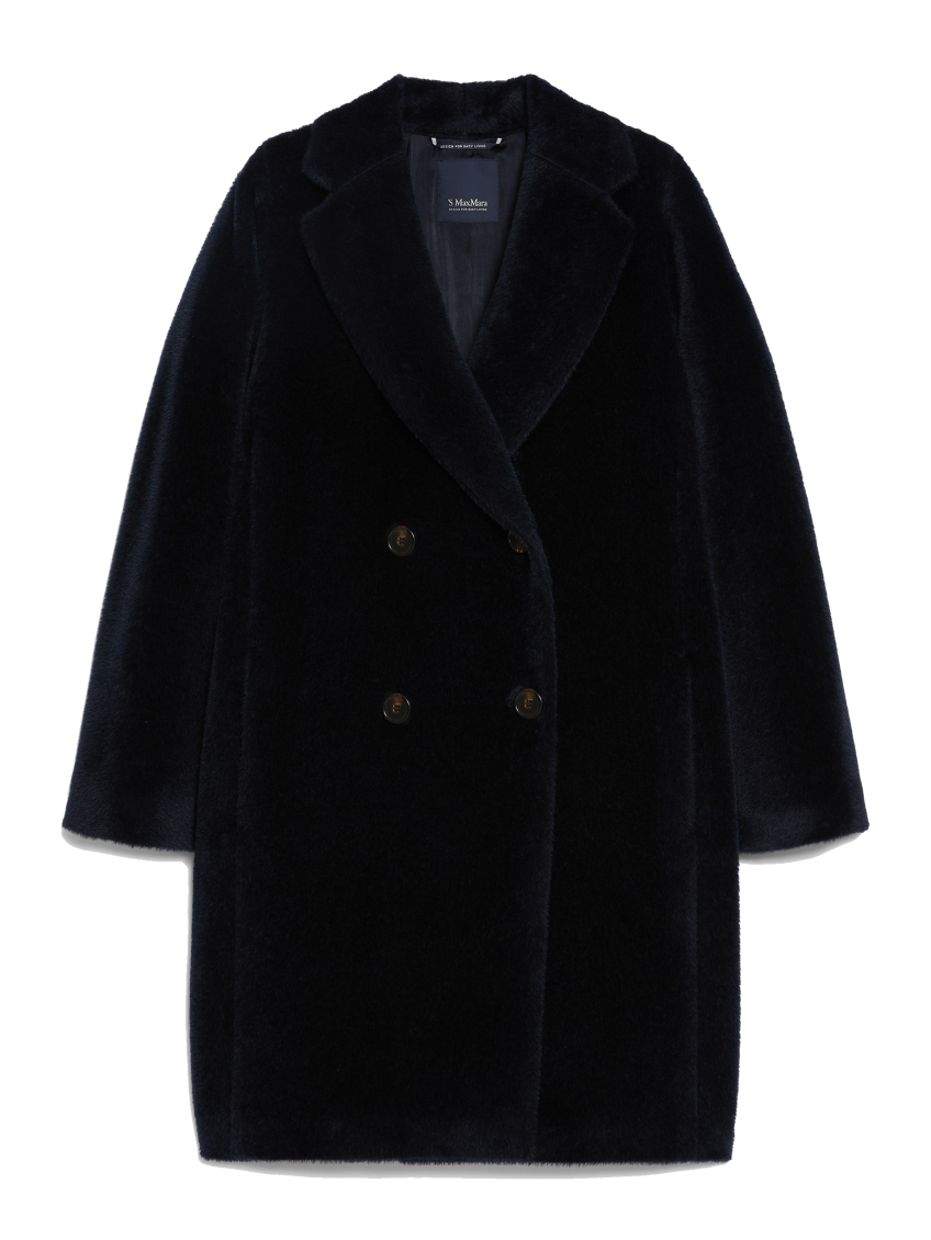 Shop Max Mara Navy Blue Roseto Midi Wool Coat