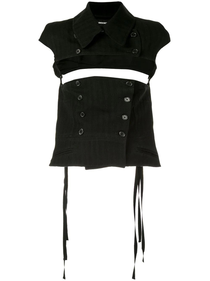 Ann Demeulemeester Oversized Collar Cap Sleeve Top With Pendant Tassel In Black