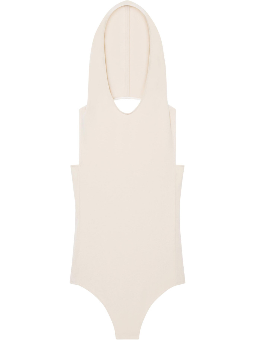 Courrèges Halterneck Sleeveless Hooded Bodysuit With Side Slit In Beige