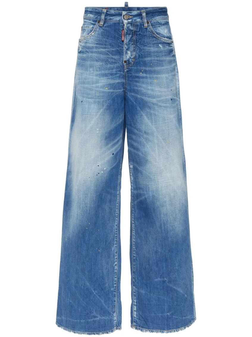 Dsquared2 Low Rise Wide Denim Jeans For Travelers In Navy Blue