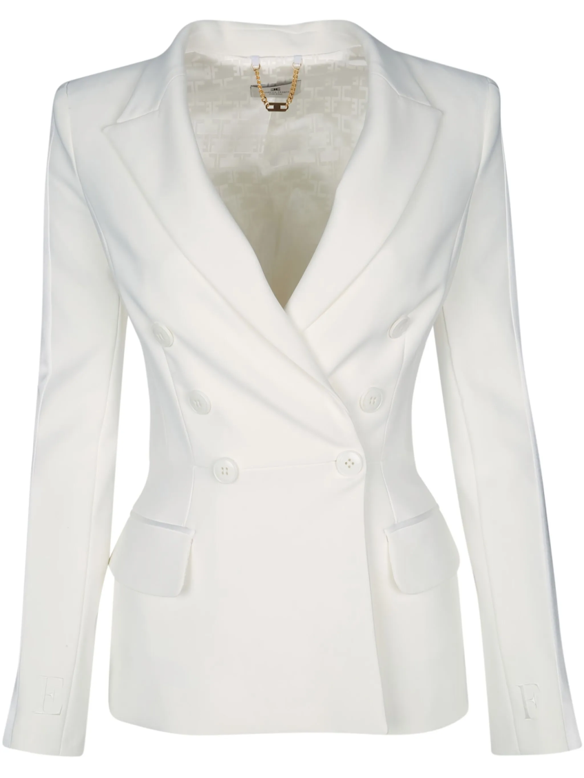 ELISABETTA FRANCHI WHITE DOUBLE-BREASTED BLAZER