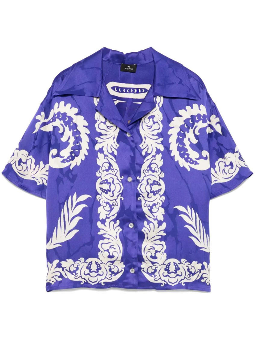 Etro Blue Floral-print Viscose Shirt In Blue