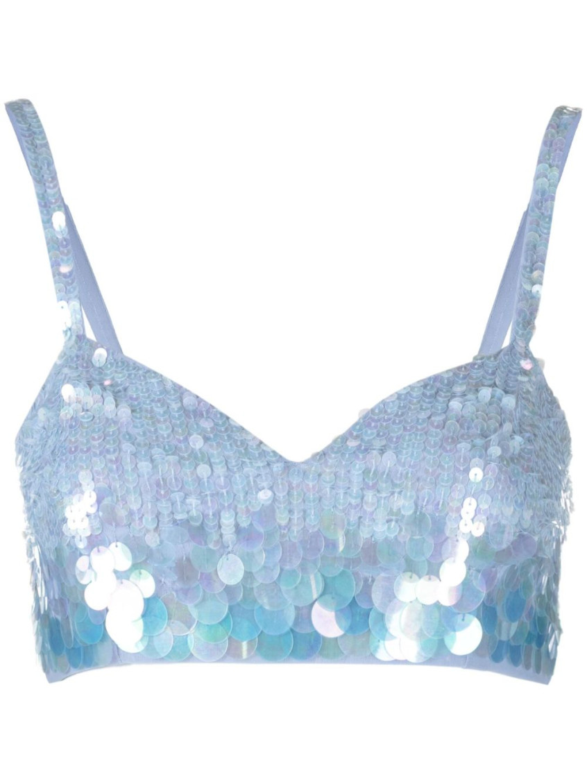 P.a.r.o.s.h Light Blue Iridescent Sequin Cropped Top In Light Blue