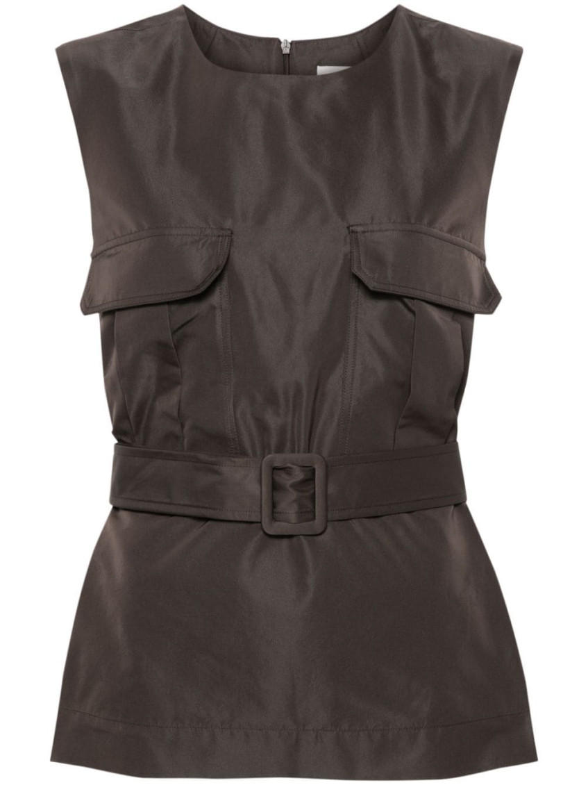 P.a.r.o.s.h Pesca Sleeveless Belted Top In Dark Grey