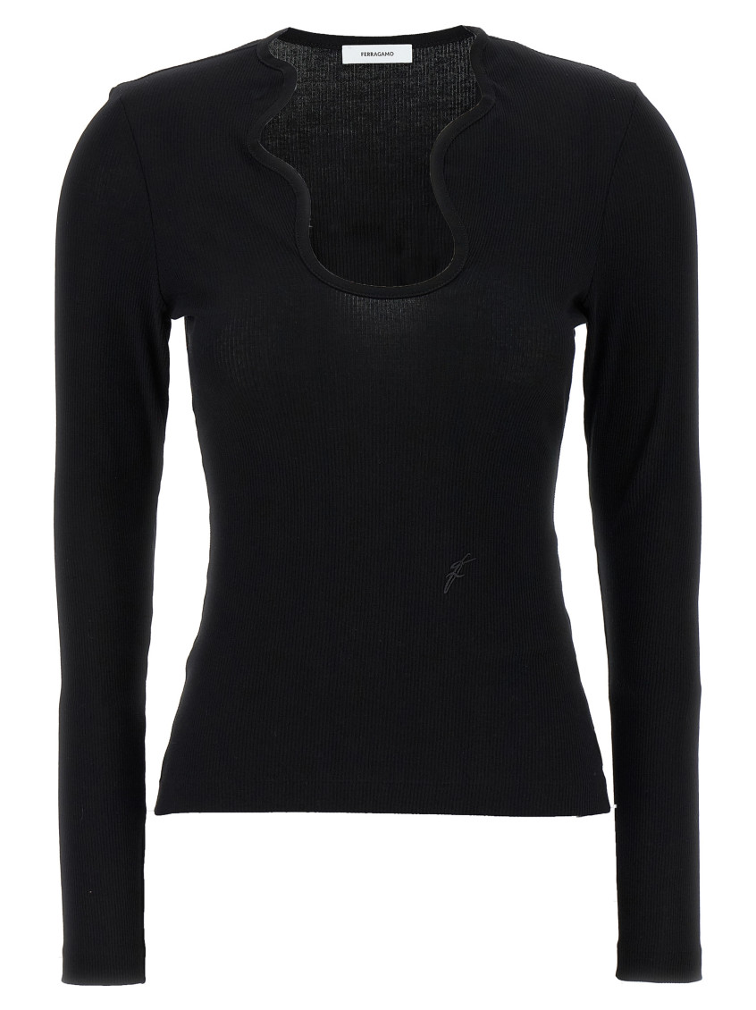 Ferragamo Shaped Neckline Sweater Sweaters And Cardigans Black In Black