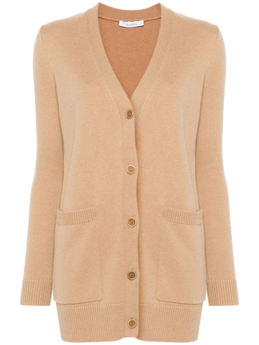 Max Mara Sequin Embellished Wool Cashmere Cardigan In Light Brown