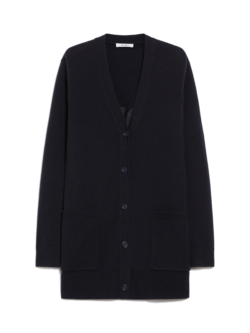 Max Mara Wool Cashmere Cardigan Sequins In Navy Blue
