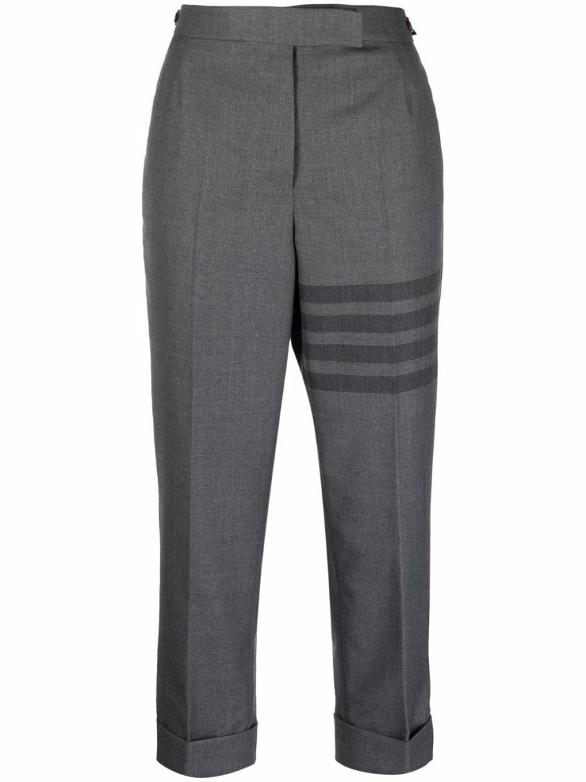 THOM BROWNE GREY 4-BAR CROPPED TROUSERS 