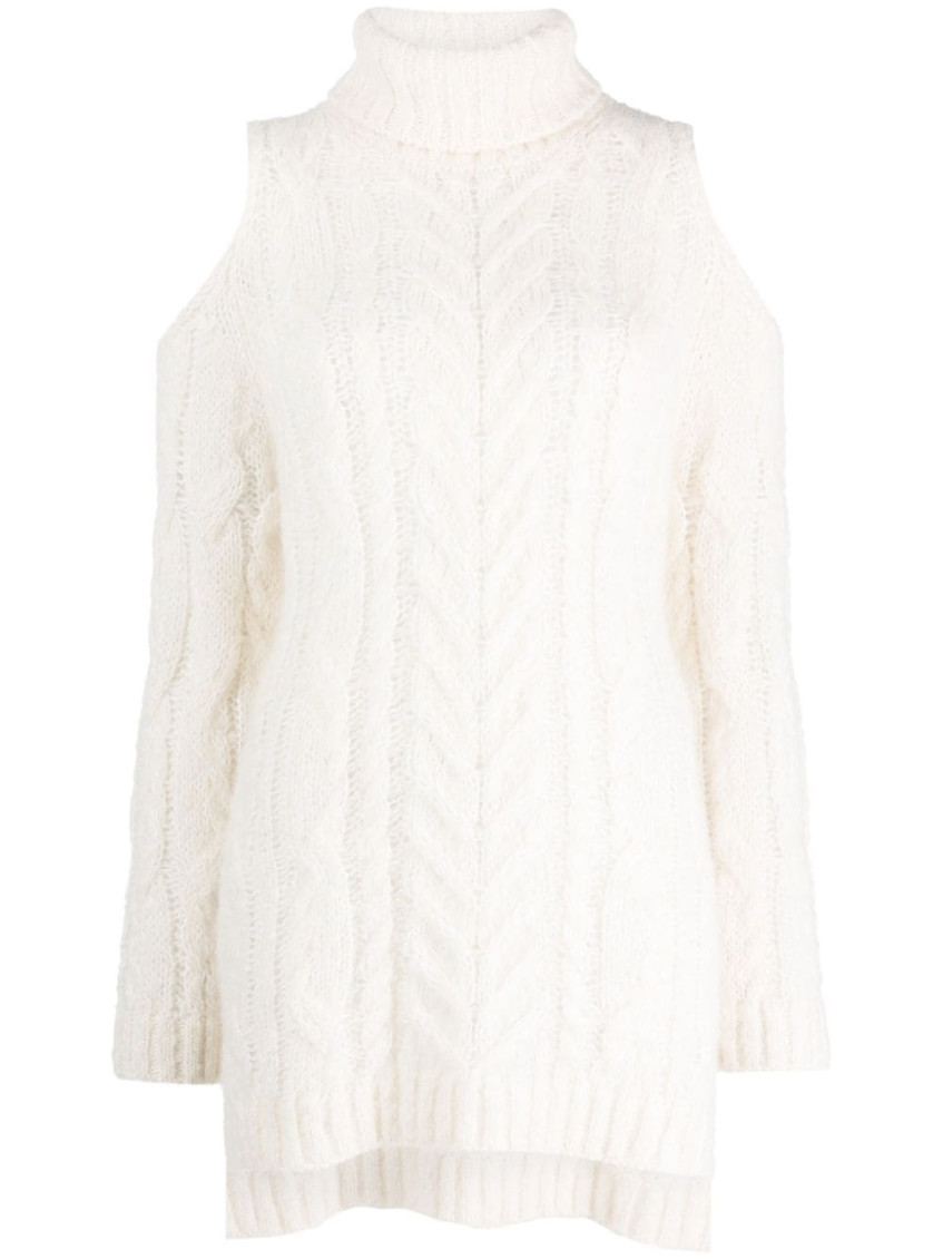 Shop P.a.r.o.s.h White Cold-shoulder Cable-knit Jumper